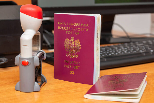 Vinous biometric passport of a Polish citizen with a border date