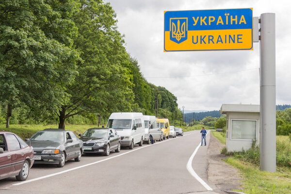SMILNITSA, UKRAINE - JULY, 2017- Traffic jam at the checkpoint a