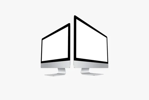 Komputer Stacjonarny Wizualizacji Reklamy Cel Boczny Białym Tle Widok — Zdjęcie stockowe