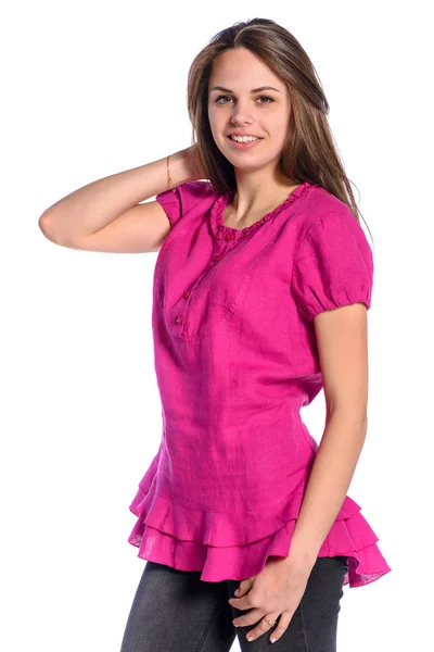 Textile Design Clothing Fashion Concept Fashionable Teenage Girl Isolated White — Stock Photo, Image