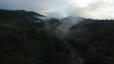 Büyülü görünümlü, arabalı, yemyeşil orman vadisinden geçen bir yol.