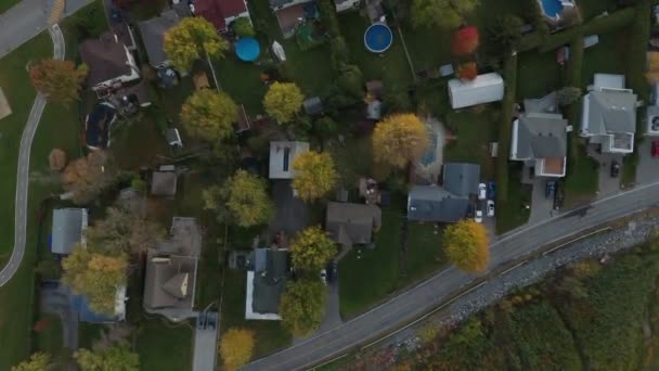 Proste Pionowe Nad Głową Dron Zdjęć Domów Dzielnicy Mieszkalnej — Wideo stockowe
