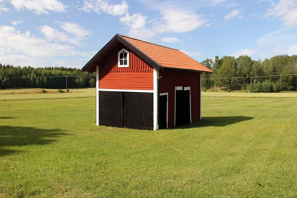 Rural Landscape Red Shack Barn Central Sweden — Stock Photo, Image