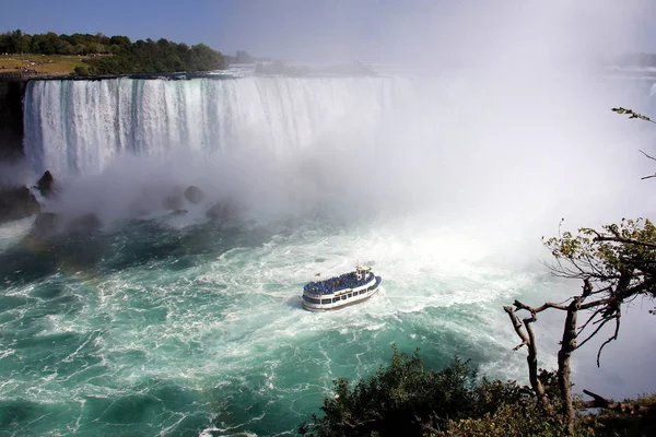 Kanada tarafındaki Niagara Şelalesi 'ni keşfeden turist teknesi.