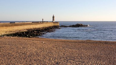 Felgueiras Deniz Feneri Atlantik, Porto, Portekiz tarafından Douro nehri haliç gün batımında