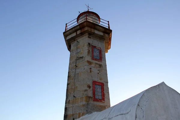 Felgueiras Lighthouse Apus Soare Estuarul Râului Douro Lângă Atlantic Porto — Fotografie, imagine de stoc