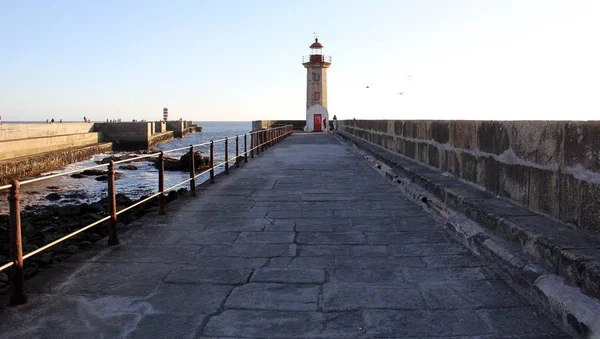 Farol Felgueiras Pôr Sol Estuário Rio Douro Junto Atlântico Porto — Fotografia de Stock