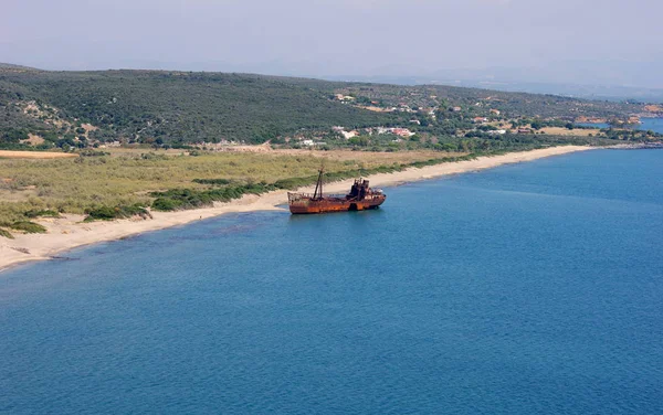 Dimitrios Shipwreck Stranded Valtaki Beach Southern Coast Greece Peloponnese Peninsula — Stock fotografie
