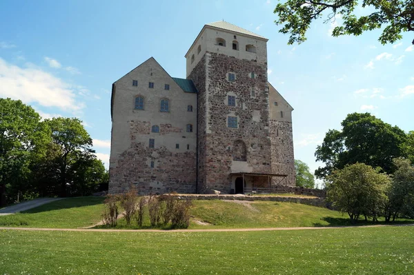 Μεσαιωνική Θέα Στο Κάστρο Τούρκου Στο Πράσινο Του Ήλιου Φινλανδία — Φωτογραφία Αρχείου