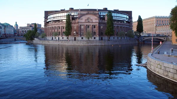 Parliament House Stockholm Riksdagshuset Uitzicht Zee Uitzicht Zonsondergang Zweden Mei — Stockfoto