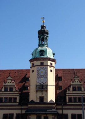 Leipzig, Almanya 'daki Old Town Hall binasının saat kulesi - 24 Eylül 2007