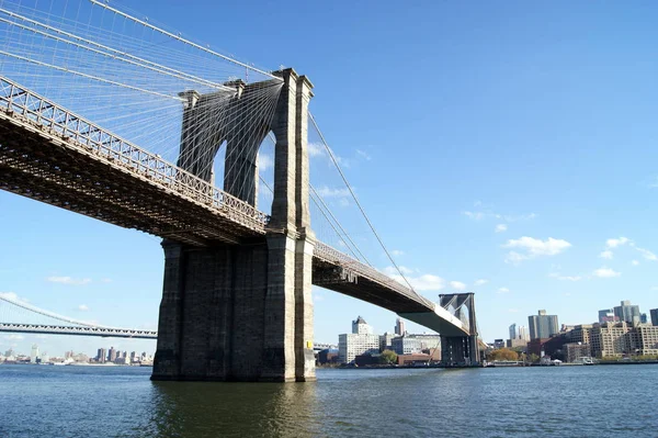 Vista Del Puente Brooklyn Desde Lado Manhattan Día Soleado — Foto de Stock