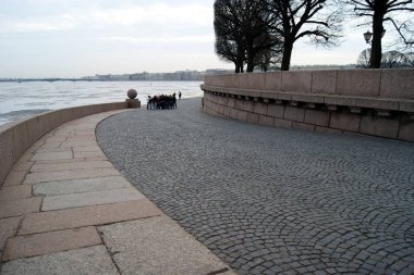 St. Petersburg'daki Vasilievsky Adası'ndaki Tükürük'teki Neva dolguya rampası, Rusya
