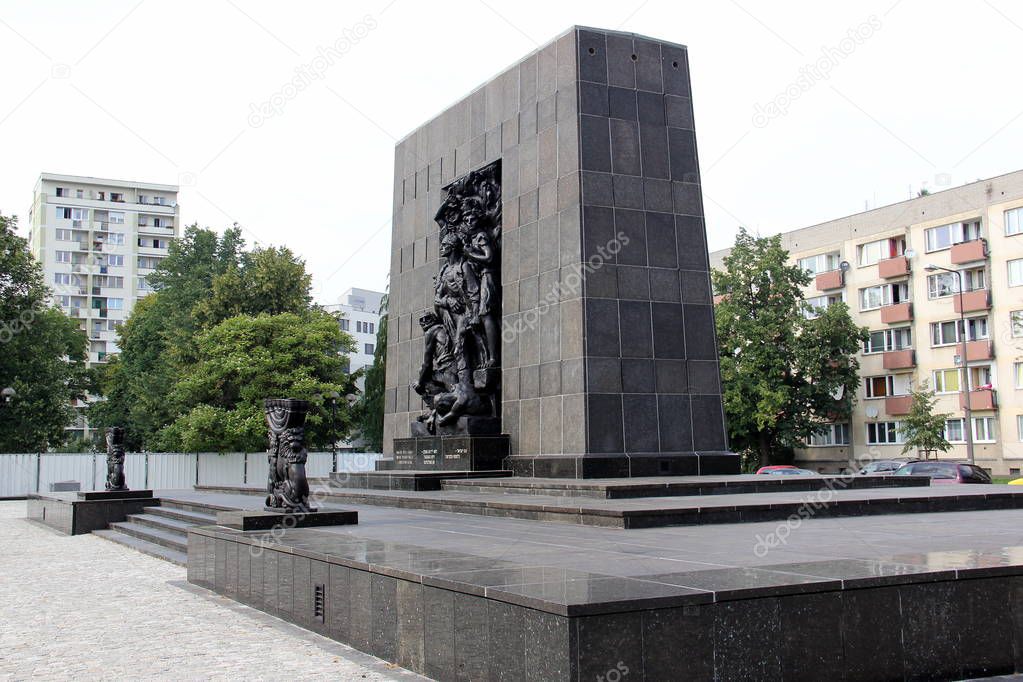 Monument to the Ghetto Heroes commemorating the Warsaw Ghetto Uprising of 1943 during the Second World War, Warsaw, Poland - July 7, 2012