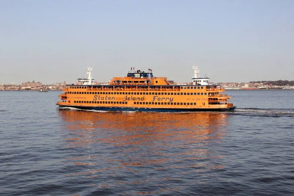 Bateau Destination Manhattan Ferry Staten Island Déroute Milieu Port New — Photo