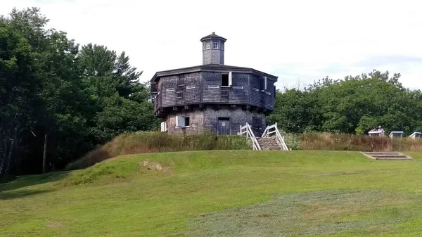 Fort Edgecomb Zbudowany 18081809 Roku Dwupiętrowy Ośmiokątny Drewniany Blok Strzegący — Zdjęcie stockowe