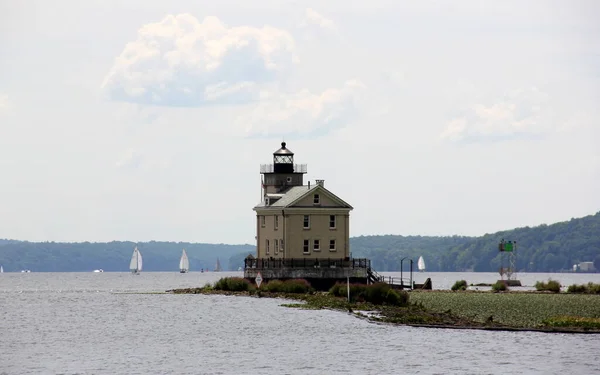 Rondout Világítótorony Hudson Folyó Nyugati Oldalán Délre Kingston Point Rail — Stock Fotó