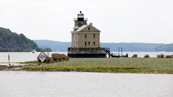 Rondout Lighthouse Západní Straně Řeky Hudson Pohled Jih Kingston Point — Stock fotografie