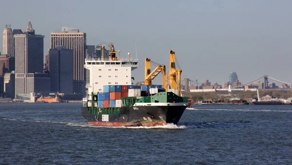 Container Ship Spica Seaboard Line Underway New York Harbor Lower — Stock Photo, Image