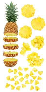 Cutted ve dilimlenmiş ananas yakın çekim doğal taze meyve, iso