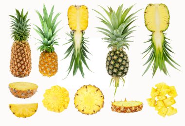 dilimlenmiş, pilled ve taze ananas bütün ve yarım meyve 