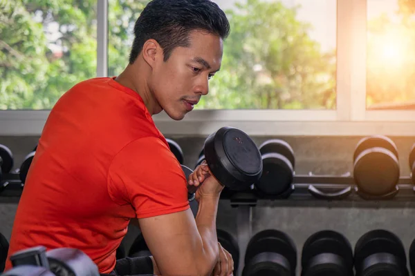 Masculino tendo exercício haltere de elevação no ginásio — Fotografia de Stock