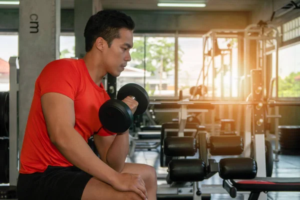 Männchen beim Übungshantelheben im Fitnessstudio — Stockfoto