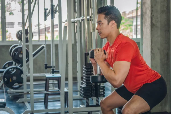 Mannelijke opheffing dumsbells in de sportschool — Stockfoto