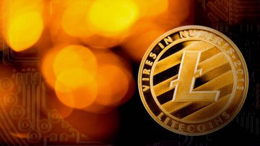 Altın Litecoin sikke bitcoin sikke arka desen ve ışık 