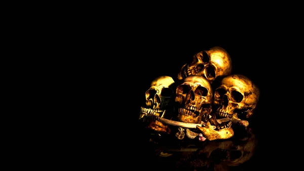 The visual art still life image of human skulls and pile bone — Stock Photo, Image