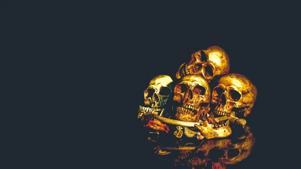 The visual art still life image of human skulls and pile bone — Stock Photo, Image