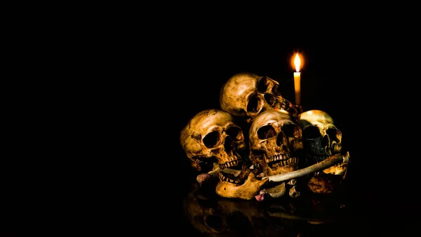 The visual art still life image of human skulls and pile bone wi — 스톡 사진