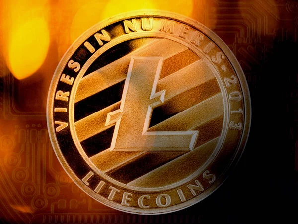 Altın Litecoin sikke bitcoin sikke arka desen ve ışık 