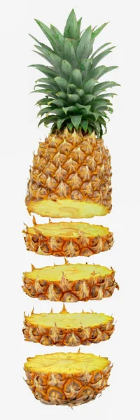 Close-up sliced natural fresh fruit of pineapple, isolated on wh — Stock Photo, Image