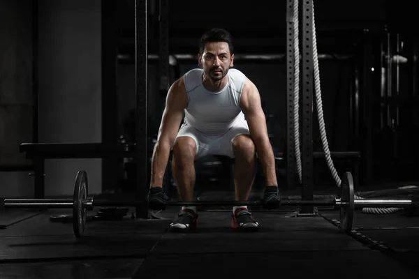 Levantador Pesas Atlético Caucásico Musculación Entrenamiento Con Levantamiento Pesas Barra — Foto de Stock