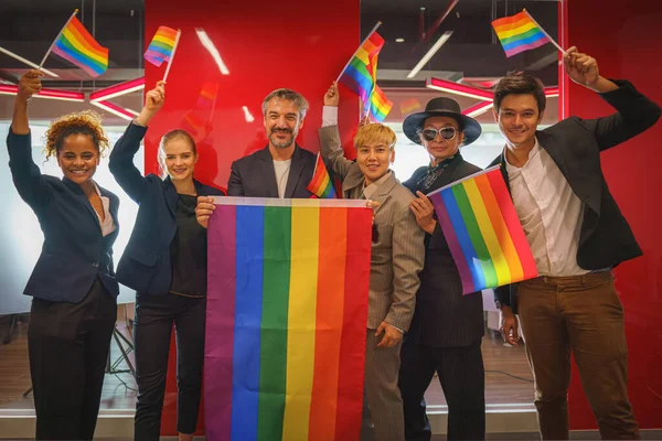 Skiftande Grupp Affärsmän Man Kvinna Gay Transpersoner Lesbisk Asiatisk Kaukasisk — Stockfoto