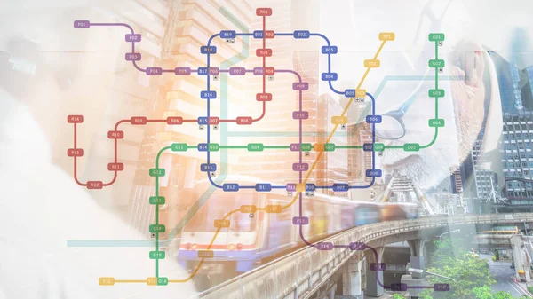Metro Sistem Haritası Metro Hız Treninin Güvenlik Kaskı Takan Arka — Stok fotoğraf