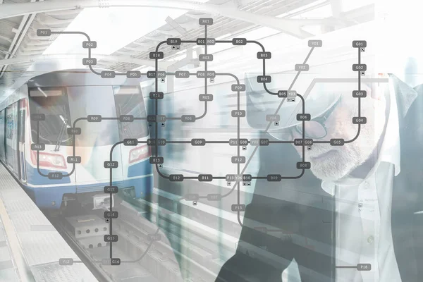 Fondo Exposición Múltiple Del Mapa Del Sistema Metro Del Tren — Foto de Stock