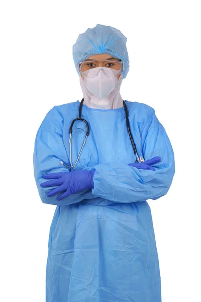 Πορτρέτο Της Γυναίκας Νοσηλεύτρια Γιατρός Coverall Στολή Μαπ Για Την — Φωτογραφία Αρχείου