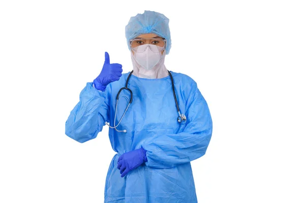 Portrait Female Nurse Doctor Coverall Ppe Uniform Protect Coronavirus Covid — Stock Photo, Image