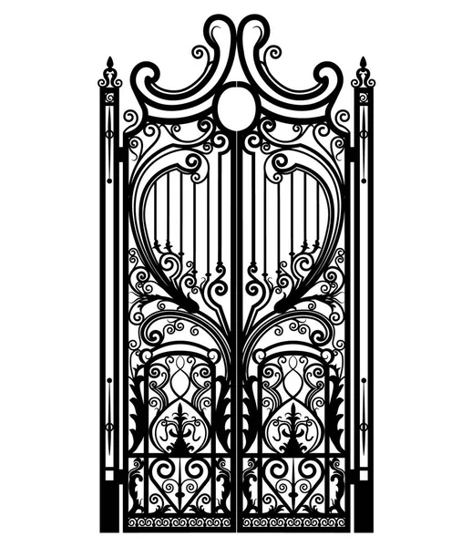 Черные Металлические Ворота Коваными Орнаментами Белом Фоне — стоковое фото