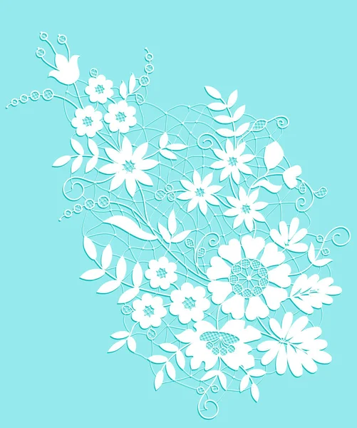 白色蕾丝花卉元素在绿松石背景 — 图库照片