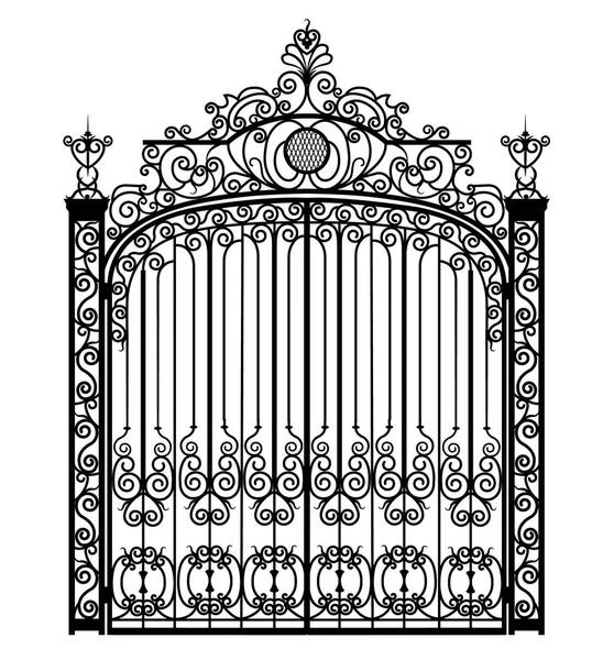 Чорні Металеві Ворота Кованими Прикрасами Білому Тлі — стокове фото