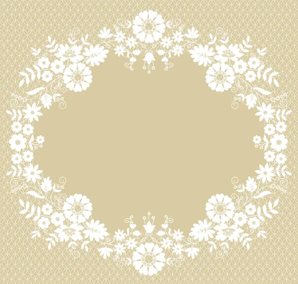White Lace Frame Beige Background Space Text — Stock Photo, Image