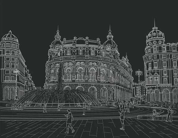Эскиз Площади Феррари Итальянском Городе Генуя Покрашены Мелом Черном — стоковое фото