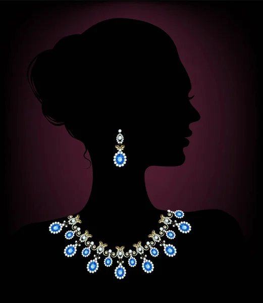 Silhouette of a woman with a diamond necklace and earrings