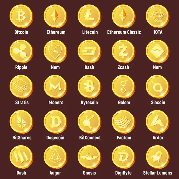 Conjunto grande de monedas cripto logo monedas — Vector de stock
