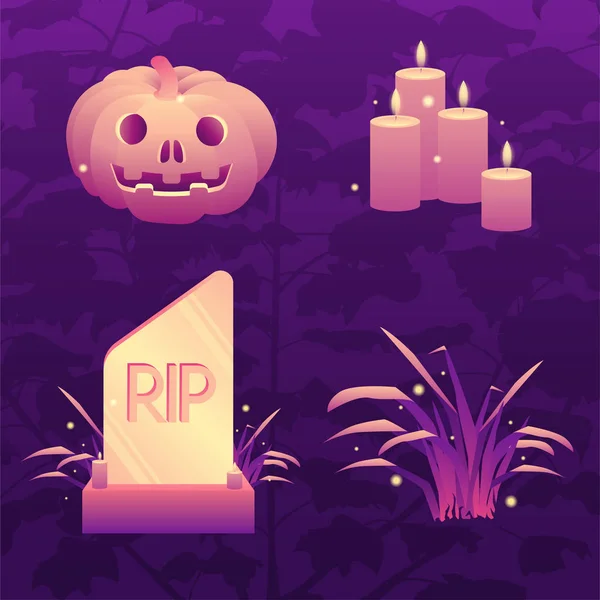 Тёмно-фиолетовый набор икон Хэллоуина — стоковый вектор