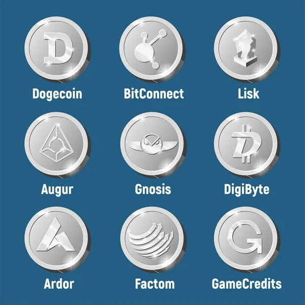 Cripto monedas monedas de plata logo monedas — Vector de stock