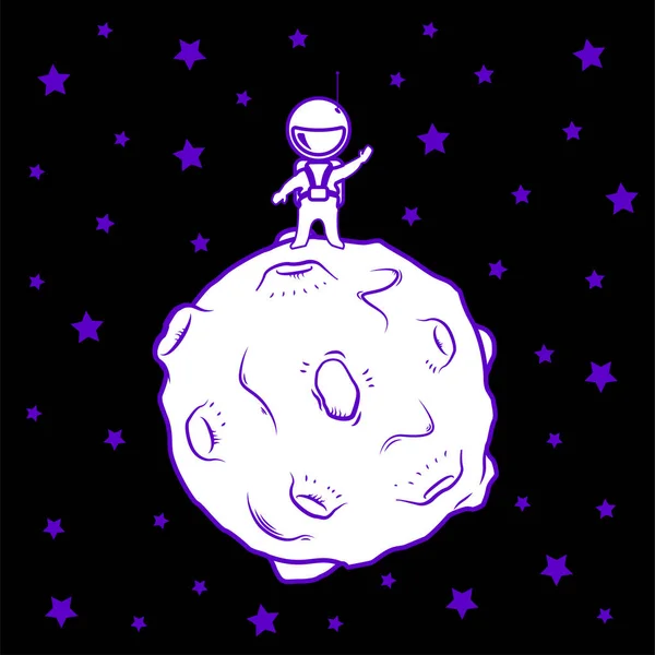 Cute cartoon spaceman discover the moon — Stock Vector